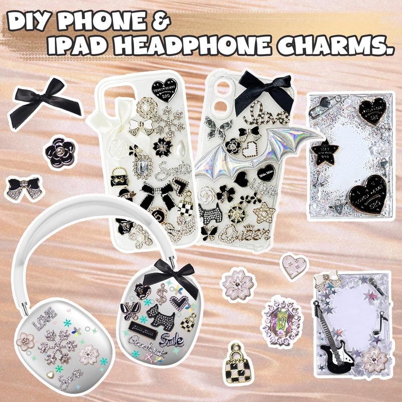 Wovelli 2430 PCS Junk Phone Case Making Kit: Black Gold Charms Resin Flatback Pearls Rhinestone Letters for Y2K Phone Case,Nail Bling Charm, Decorating Kit for Girls Adults - Image 5